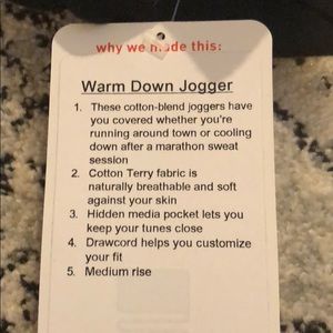 BNWT Lululemon Warm Down Joggers